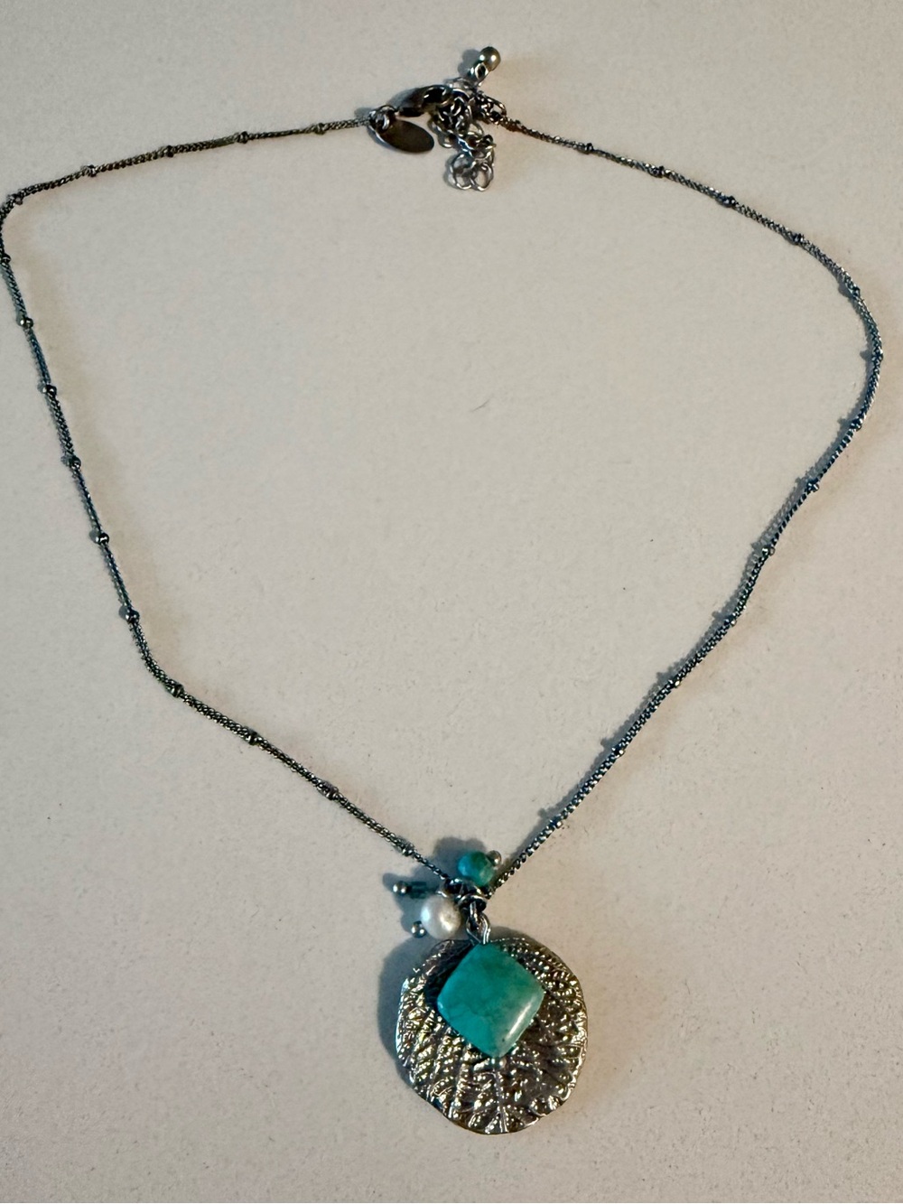 Lia Sophia Silver Necklace with Turquoise Gem and Pendant - Women Jewelry